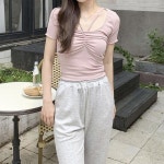 옷자락 여자 골지 바스트셔링 홀터넥 프릴 반팔티 세트