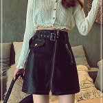 A라인 가죽치마 벨트 지퍼 포인트 A치마 스커트