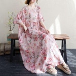 여성 여름 얇은 면 마 라운드 반팔 보헤미안 하프 원피스 원픽2 B01Z20