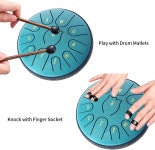 야외 정원용 레인 드럼 스틸 텅 드럼 6 11노트 차임벨 소프트 백 뮤직 북 망치 2개 녹색 11 notes -