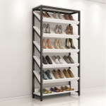 해피유통 견고한 다층 정리대 금속 우드 6층 선반 신발 진열대 현대적 디자인 내구성 wcy 7단 선반-길이140cm너비30cm높이210cm 1개