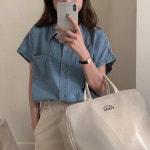 여자 여름 캡소매 반팔 데님셔츠 루즈핏 청남방 연청