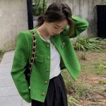 여성 봄 가을 긴팔 트위드 자켓 명원풍 라운드 아우터 루즈핏 기질 숏 상의 소향풍 기질 코트 캐주얼 슬림핏 자켓 YMY 스타일2-그린