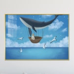 아트블루 귀여운 하늘 고래 동물 일러스트 그림 액자 아이방 아기방 꾸미기 소품 4번 하늘고래와 바구니소년 70x50 cm 메탈 액자