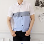 에이치플러스몰 소라 배색 남자 반팔셔츠 반팔남방 반팔셔츠 슬림핏셔츠 셔츠 남자셔츠