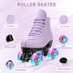 여성용 YYW 롤러스케이트 클래식 더블 로우 하이탑 PU 가죽 신발 실내외