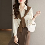 UNKNOWN 리얼 슈팅 봄 프렌치 탑 셔츠 가짜 투피스 숄 디자인 센스 틈새 2023 새로운 봄-긴팔 스타일 중 살구