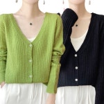 1 1 여성용 오버핏 브이넥 하밍꽈 니트 카디건 간절기룩 L 그린 G0434