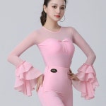 연핑크 라인댄스복 상의 줌바 스포츠댄스 학원 재즈 공연복