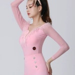 연핑크 라인댄스복 상의 줌바 스포츠댄스 학원 재즈 공연복