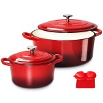 뚜껑이 에나멜 주철 더치 오븐 세트 냄비 2개 5 7L 6쿼트 1 4L 1 5쿼트 조리기구 냄비 1 5QT 6QT