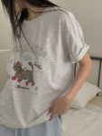 프린팅 여행룩 티야 고양이 오버핏반팔 박스티 티셔츠