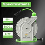 PWACCS 접이식 압력 세척 호스 릴 1 4 x 60피트 헤비 듀티 파워 고압 릴 자동 되감기 벽 바닥 3600 PSI 60FT Hose Reel