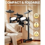 전기 드럼 세트 키트 200 사운드 듀얼 존 드럼 심벌즈 W 초크 2개 콰이어 메시 4개 초급 블루투스 미디 왕좌 헤드폰 스틱용 전자 세트 FED150W