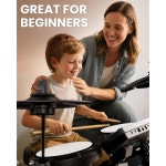 전기 드럼 세트 키트 200 사운드 듀얼 존 드럼 심벌즈 W 초크 2개 콰이어 메시 4개 초급 블루투스 미디 왕좌 헤드폰 스틱용 전자 세트 FED150W