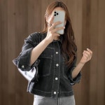 신상오픈런 여성용 크롭 데님 자켓 스티치 캐주얼 청재킷