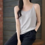 여성 사무실 스타일 이너 나시 무채색 슬림핏 끈 블라우스