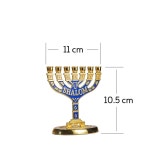 JL 키파의 금 예루살렘 양초 홀더 장식 유대카 7가지 샬롬 이스라엘 메노라 유대인 축제