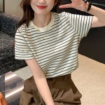 스트라이프 단가라 줄무늬 반팔 티 여성 여름 티셔츠