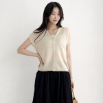 여자 스웨터 단추 V넥 가오리반팔 가디건 38565111