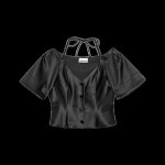 GANNI 가니 더블 새틴 피티드 오픈넥 블라우스 F8580