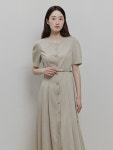 마인드브릿지 꾸뛰르 라운드넥 벨티드 오픈 롱 원피스 MZOP3273