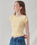 론론 SQUARE NECK CABLE SHORT SLEEVE KNIT RR24BKT3601