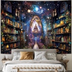 하인비오 신비로운 책장 태피스트리 갤럭시 우주 도서관 판타지 풍경 빈티지 에스테틱 책 장식 벽걸이 침실용