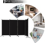 방 칸막이 6피트 높이의 접이식 4개 패널 휴대용 독립형 가정 사무실용 스크린 월 검은색