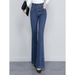 에쥬아 Asure 여자 무지 스판 하이웨스트 나팔바지 데님 청 바지 M