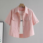 POMTOR 여성 여름 가디건 쇼트 반팔 셔츠 자외선 바람막이 빅 사이즈 루즈핏 얇은 코트