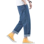 여성용 9부 테이퍼드 청바지 진청 30 M