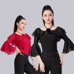 홀터넥 톱 세미 나팔 점프슈트 올인원 수트 블라우스 모던 라틴 룸바 사교 왈츠 라인 댄스 댄스복 ZY212