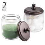 mDesign 소형 약국 정리함 용기 - 욕실용 강철 뚜껑이 유리 용기 화장실용 홀더 카운터 해밀 컬렉션 2팩 투명 청동 Clear Bronze