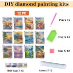 CreateJoy 12팩 5D 다이아몬드 아트 키트 - 비치 DIY 페인트 초보자용 원형 풀 드릴 점 홈 월 장식용 보석 그림 12X16
