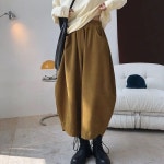 AOKADA 여성 가을 항아리 바지 밴딩 하이웨스트 오버핏 겨울 배기 팬츠 사진색B