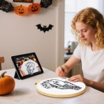 초보자를 위한 고딕 타로 자수 키트 할로윈 핸드 본 스타터 스컬 크로스 스티치 여성용 취미용 패브릭 후프 비디오 튜토리얼 H2049