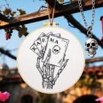 초보자를 위한 고딕 타로 자수 키트 할로윈 핸드 본 스타터 스컬 크로스 스티치 여성용 취미용 패브릭 후프 비디오 튜토리얼 H2049