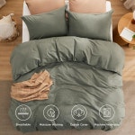 베지ure 이불 세트 퀸 사이즈 그레이시 올리브 그린 - 극세사 내부 충전재가 포함된 면직물 사계절용 세트 3피스 1개 90 x90 베개 커버 2개... 
