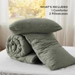 베지ure 이불 세트 퀸 사이즈 그레이시 올리브 그린 - 극세사 내부 충전재가 포함된 면직물 사계절용 세트 3피스 1개 90 x90 베개 커버 2개... 