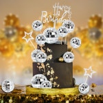 36개 디스코 볼 케이크 토퍼 생일 축하 1970년대 픽 70년대 파티 장식