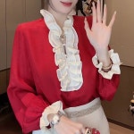 아랑고고장구 댄스복 난타복 트로트 화려한 프릴 블라우스 공연복 노래교실 L