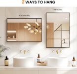 벽용 TRAHOME 욕실 배니티 미러 오버싱크용 2팩 36 x 24 금속 프레임 직사각형 벽 거울 HD 깨짐 방지 유리 가로 또는 세로로 걸 수