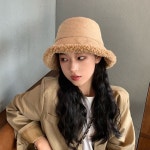 여성 스웨이드 양털 기모 버킷햇 겨울 모자