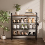 4단 신발장 후크가 현관 입구용 조절 가능한 메쉬 선반이 신발 정리함 금속 옷장 침실 거실 차고 4 Tier