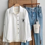 마미스헬퍼 카라넥 롤업 꽃자수 블라우스 DGBWBL4741