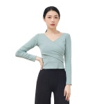 현대무용 상의 V넥 그린 트레이닝복 라틴 고전 연습복 긴팔