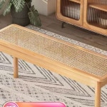 원목 라탄 벤치 인테리어 현관 주방 의자 거실 식탁 연꽃색 호두색 긴형