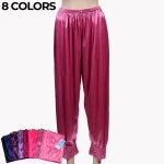 와인 잠옷 바지 새틴 시 보리 레이스 여성 파자마