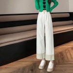 꽃소담 여성 하이웨스트 와이드핏 스판 청바지 연카키화이트8부 사이즈1 XP1183 35KG-44KG